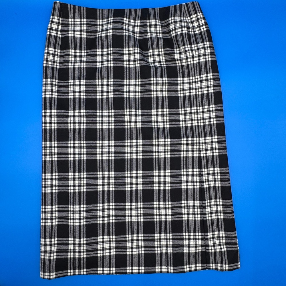 Pendleton Plaid Maxi Skirt Black White Classic Tartan Lined Size 12
